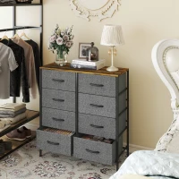 HOMCOM Fabric Chest of Drawers, Industrial Bedroom Dresser with 8 Fabric Drawers, Steel Frame and Wooden Top for Nursery, Living Room, Hallway, Rustic Brown and Grey(m-7)