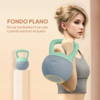 SPORTNOW Pesa Rusa 6 kg Kettlebell Relleno de Arena Metálica y Mango Antideslizante para Entreno en Casa 19x19x28 cm Verde y Gris(m-6)