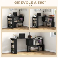 HOMCOM Scrivania Angolare con Piano Girevole a 360° e 5 Ripiani, 120x110x74.5 cm, Nero(m-5)