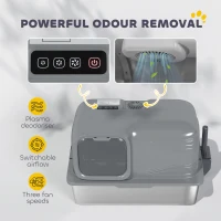 PawHut 65L Extra Large Stainless Steel Litter Tray with Plasma Deodoriser System, High Sided, Easy to Clean & Odour-Resistant(m-4)