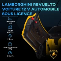 AIYAPLAY Voiture électrique 12V sous licence Lamborghini Revue véhicule électrique télécommande vitesse 3-5 km/h 3-5 ans jaune(m-4)