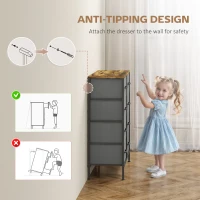 HOMCOM Fabric Chest of Drawers, Industrial Bedroom Dresser with 8 Fabric Drawers, Steel Frame and Wooden Top for Nursery, Living Room, Hallway, Rustic Brown and Grey(m-5)