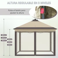 Outsunny Carpa Plegable con Luces LED 3,3x3,3 m Cenador de Jardín con Control Remoto  con 4 Mosquiteras Altura Ajustable Beige(m-6)