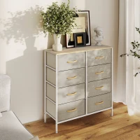 HOMCOM Fabric Chest of Drawers, Industrial Bedroom Dresser with 8 Fabric Drawers, Steel Frame and Wooden Top for Nursery, Living Room, Hallway, Maple Wood-effect(m-9)