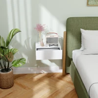 HOMCOM Floating Bedside Table, Wall-Mounted Nightstand with Storage Drawer, Small Side End Table for Bedroom, White(m-6)