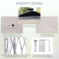 Outsunny Carpa Plegable con Luces LED 3,3x3,3 m Cenador de Jardín con Control Remoto  con 4 Mosquiteras Altura Ajustable Beige(m-7)