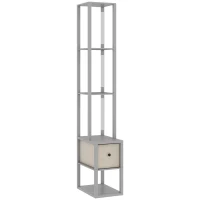 HOMCOM Floor Lamp with Shelves, LED Column Modern Standing Lamp with Fabric Drawer, Adjustable Brightness, Foot Switch for Living Room, Bedroom, Office, Grey(m-1)