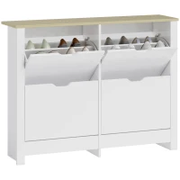 HOMCOM Armario para Zapatos 4 Puertas abatibles 2 Compartimentos Paneles de Partículas Blanco roble(m-6)