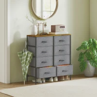 HOMCOM Fabric Chest of Drawers, Industrial Bedroom Dresser with 8 Fabric Drawers, Steel Frame and Wooden Top for Nursery, Living Room, Hallway, Rustic Brown and Grey(m-8)