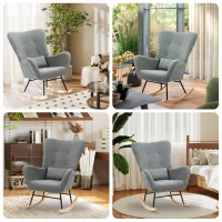 HOMCOM Mecedora de Borreguito con Respaldo Acolchado Almohada y Base de Madera de Caucho Carga 120 kg Gris(m-7)