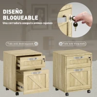 Vinsetto Cajonera de Oficina con 2 Cajones Cajonera con Ruedas con Cerradura Carpetas Colgantes para Tamaño A4 41x42x56cm Natural(m-5)