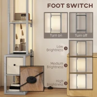 HOMCOM Floor Lamp with Shelves, LED Column Modern Standing Lamp with Fabric Drawer, Adjustable Brightness, Foot Switch for Living Room, Bedroom, Office, Grey(m-6)