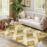 HOMCOM Tapete Sala de Estar 170x120 cm Tapete Lavável na Máquina de Lavar Pelo Curto Estilo Moderno Creme e Marrom Claro(m-10)