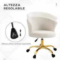 Vinsetto Sedia da Ufficio Regolabile in Altezza con Seduta Girevole e Rivestimento in Velluto Teddy, Bianco e Oro(m-4)