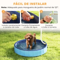 PawHut Piscina para Cães Dobrável com Aspersor Piscina Portátil em PVC Antiderrapante e Resistente ao Desgaste Ø80x20 cm Azul(m-6)