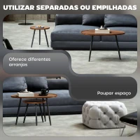 HOMCOM Conjunto de 2 Mesas Auxiliares com Pés de Metal 80x55x49 cm e Ø40x39 cm Madeira e Preto(m-4)