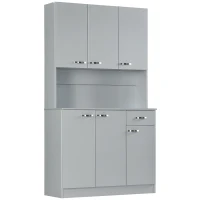 HOMCOM Alacena de Cocina Aparador de Comedor con 1 Cajón 6 Puertas y Estantes Ajustable Estilo Moderno 101x39x180 cm Gris(m-11)