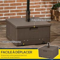 Outsunny Pied de parasol base de lestage parasol table d'appoint jardinière avec drainage roulettes poignées PE et métal marron(m-7)