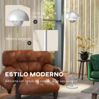 HOMCOM Candeeiro de Pé Moderno com Ecrã em Forma de Taça Refletora de Luz Interruptor de Pé Suporte E27 sem Lâmpada Ø35x155 cm Prata(m-4)