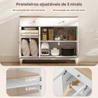 HOMCOM Aparador 3 Portas de Vidro Aparador para Sala Moderno com 2 Gavetas e Prateleiras Ajustáveis 100x35x80,3 cm Branco(m-6)