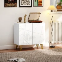 HOMCOM Aparador para Sala Aparador de Entrada com 2 Portas e Prateleiras Ajustáveis para Cozinha Sala 80x40x75 Branco Brilhante(m-2)