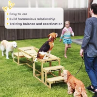 PawHut 3 Pieces Wooden Dog Agility Training Equipment with Soft Bridge, Pause Platform and Pet Stair for Outdoor, Natural Wood(m-5)