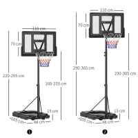SPORTNOW 2.3-3.05m Basketball Hoop and Stand, with Weighted Base, Wheels, Black(m-3)