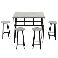 HOMCOM Bartisch-Set im Industriedesign, 6-teilig, 2 Tische und 4 Barhocker, Grau + Schwarz(m-16)