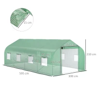 Outsunny Serre tunnel de jardin porte + 8 fenêtres enroulables métal galvanisé bâche PE haute densité métal galvanisé vert(m-3)