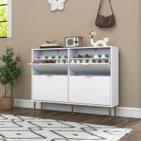 HOMCOM Schuhschrank Slim für 20 Paar Schuhe mit 4 klappbaren Schubladen und verstellbaren Regalen, 105x24x91,5 cm, Weiß(m-3)