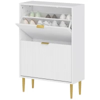 HOMCOM Schuhschrank Slim für 12 Paare Schuhe mit 2 Klappschubladen und Verstellbaren Regalen, 60x24x91.5 cm, Weiß(m-1)