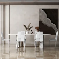 HOMCOM Juego de 6 Sillas de Comedor Tapizada en PU con Respaldo Alto con Botones y Patas de Acero Diseño Moderno Blanco(m-8)