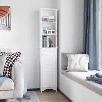 HOMCOM Meuble Colonne Salle de Bain 3 niches Placard Porte persienne 3 étagères MDF Panneaux de Particules Blanc(m-10)