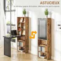 HOMCOM Bureau d'ordinateur pliable avec bibliothèque, poste de travail, tableau noir et étagère réglable, 98x51x153cm, marron(m-4)