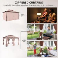 Outsunny 4m x 3(m)Garden Gazebo, Double Roof Outdoor Gazebo Canopy Shelter with Curtains, Solid Steel Frame for Patio, Garden, Brown(m-5)