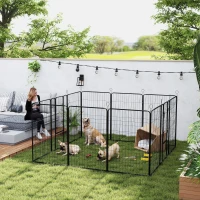 PawHut Parque para Cães com 12 Painéis Recinto para Animais de Estimação Modular com 2 Portas 80x120 cm Preto(m-2)