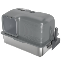 PawHut 65L Extra Large Stainless Steel Litter Tray with Plasma Deodoriser System, High Sided, Easy to Clean & Odour-Resistant