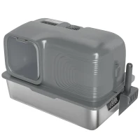 PawHut 65L Extra Large Stainless Steel Litter Tray with Plasma Deodoriser System, High Sided, Easy to Clean & Odour-Resistant(m-1)