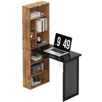 HOMCOM Klappbarer Computertisch mit Bücherregal, Arbeitsplatz, Tafel und verstellbarem Regal, 98x51x153cm, Braun(m-1)