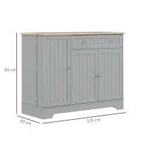 HOMCOM Buffetschrank Küche, Aufbewahrungsschrank 2 Schränke, Schublade, Türregale und höhenverstellbares Regal, 105x40x83cm, grau(m-3)