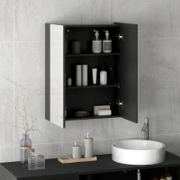 HOMCOM Armadietto Pensile Bagno 2 Ante con Specchiera e 2 Ripiani Interni in MDF, 60x15x75 cm, Nero(m-8)