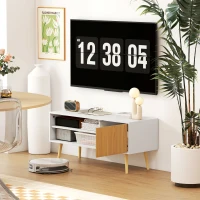 HOMCOM Móvel de TV com 2 Prateleiras de Armazenamento e Armário para Televisores até 55 Polegadas 110x40x50 cm Branco e Madeira(m-8)