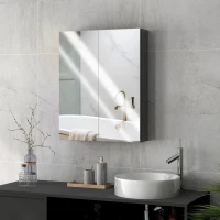 HOMCOM Armadietto Pensile Bagno 2 Ante con Specchiera e 2 Ripiani Interni in MDF, 60x15x75 cm, Nero(m-2)
