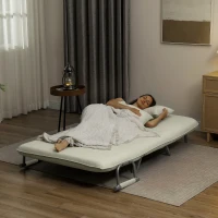 HOMCOM Sofá Cama de 2 Lugares Estofado em Camurça Sintética com Encosto Ajustável em 5 Níveis e 2 Almofadas 111x80x78 cm Bege(m-8)