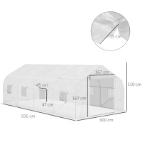 Outsunny Serre tunnel de jardin porte + 8 fenêtres enroulables métal galvanisé bâche PE haute densité métal galvanisé blanc(m-3)