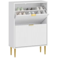 HOMCOM Schuhschrank Slim für 12 Paare Schuhe mit 2 Klappschubladen und Verstellbaren Regalen, 60x24x91.5 cm, Weiß(m-5)