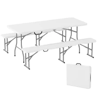 Outsunny Ensemble table pliante et bancs de pique-nique 180 cm avec poignées de transport, blanc(m-10)