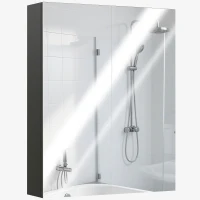 HOMCOM Armadietto Pensile Bagno 2 Ante con Specchiera e 2 Ripiani Interni in MDF, 60x15x75 cm, Nero(m-10)