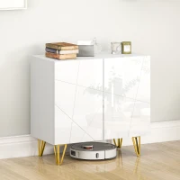 HOMCOM Aparador para Sala Aparador de Entrada com 2 Portas e Prateleiras Ajustáveis para Cozinha Sala 80x40x75 Branco Brilhante(m-9)