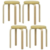 HOMCOM Conjunto de 4 Bancos Empilháveis Redondos Bancos Baixos de Cozinha com Assento Acolchoado Ø40x45 cm Amarelo e Madeira(m-10)